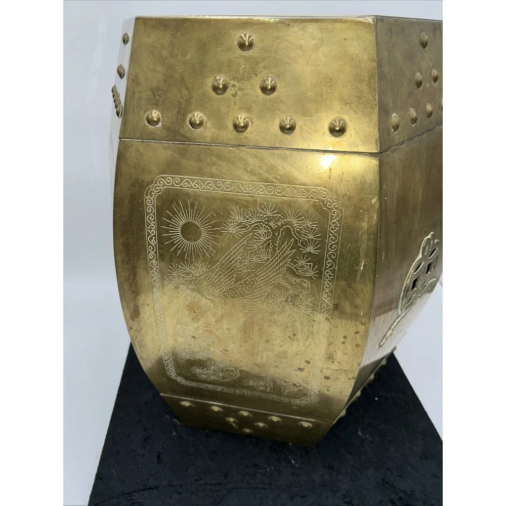 Vintage Brass Chinese Garden Stool‎ Seat, Mid-Century Hollywood Regency Look
